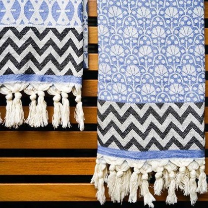 Fouta Peshtemal Adinkra bleu jean - Casa Nomade