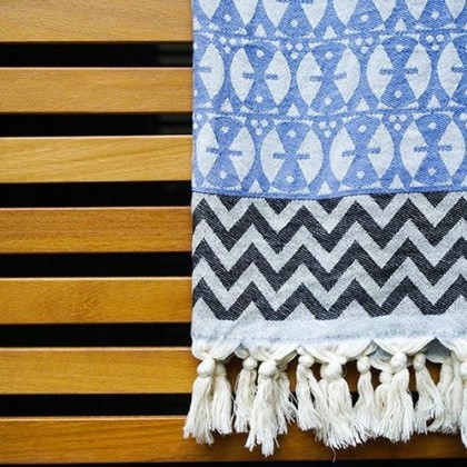 Fouta Peshtemal Adinkra bleu jean - Casa Nomade