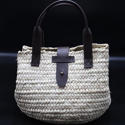Sac en feuilles de palmier et cuir tissé main