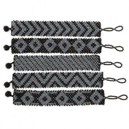 Bracelet zoulou noir et gris en perles de verre tissé main - Casa Nomade