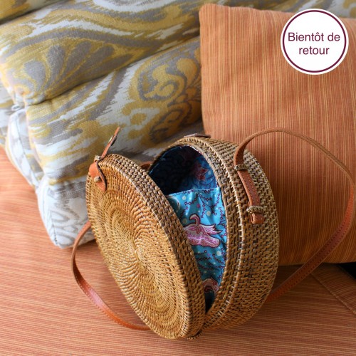 Sac Bali Bag rond en rotin fait main bleu - Casa Nomade