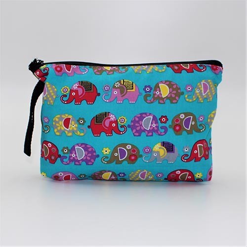 Trousse en coton motif éléphant cousue main bleue Trousse en coton motif éléphant cousue main bleue