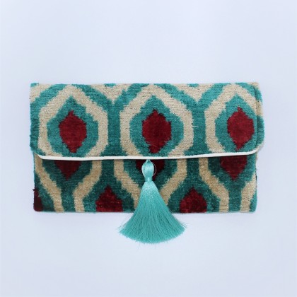 Pochette ikat Kok en velours de soie fait main - Casa Nomade