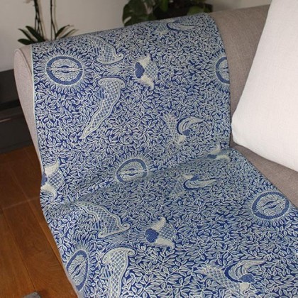 Sarong traditionnel batik ramage bleu en coton - Casa Nomade