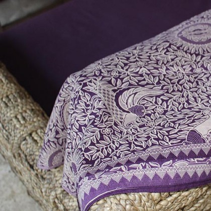 Sarong traditionnel batik ramage violet en coton - Casa Nomade