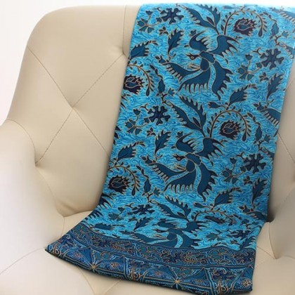 Sarong traditionnel oiseau turquoise en coton - Casa Nomade