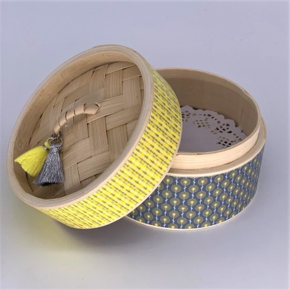 Panier en bambou 10 cm gris jaune avec savons - Casa Nomade