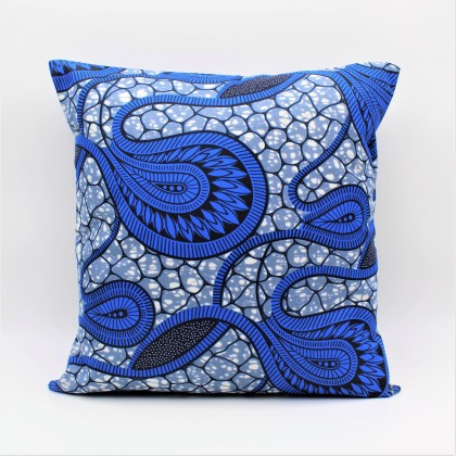 Housse de coussin paon bleu en wax - Casa Nomade