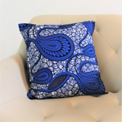 Housse de coussin paon bleu en wax - Casa Nomade