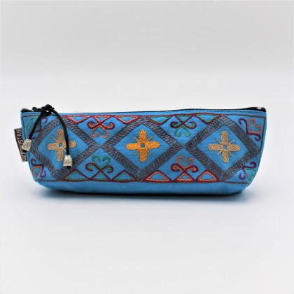 Trousse en coton brodée bleue - Casa Nomade