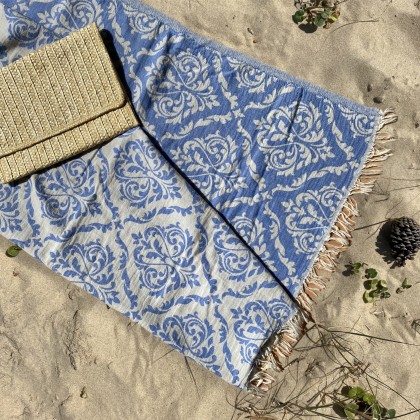 Fouta peshtemal jacquard bleu - Casa Nomade