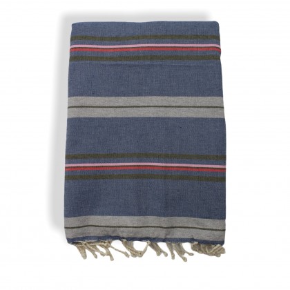 Fouta grise rayée tissée plat - Casa Nomade