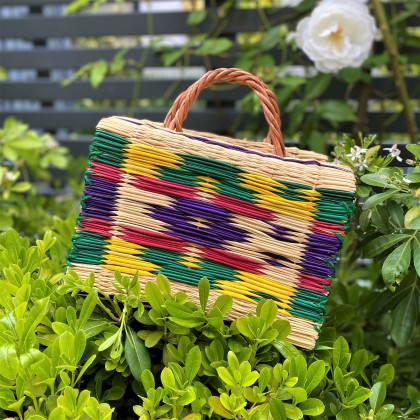 Panier en jonc tissé main motifs géométriques - Casa Nomade