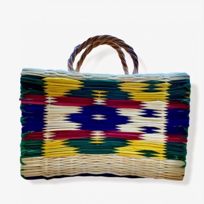 Panier en jonc tissé main motifs géométriques - Casa Nomade