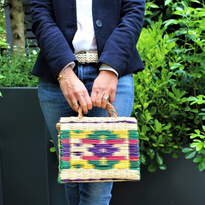 Panier en jonc tissé main motifs géométriques - Casa Nomade