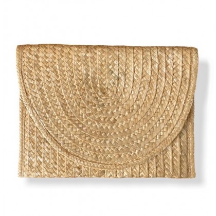 Pochette en paille tissée main rabat arrondi - Casa Nomade