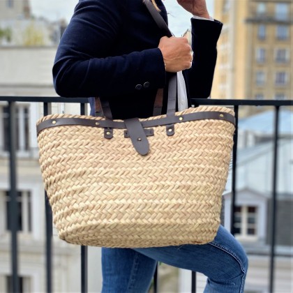 Panier en feuilles de palmier et cuir tissé main - Casa Nomade