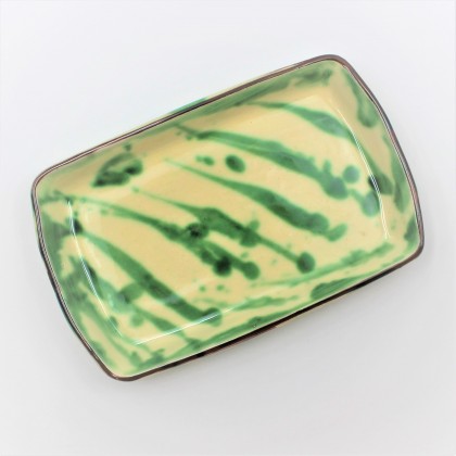Plat en céramique rectangulaire Zebra vert fait main - Casa Nomade