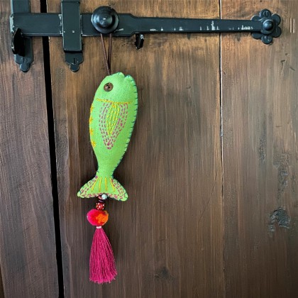 Poisson décoratif brodé vert clair - Casa Nomade