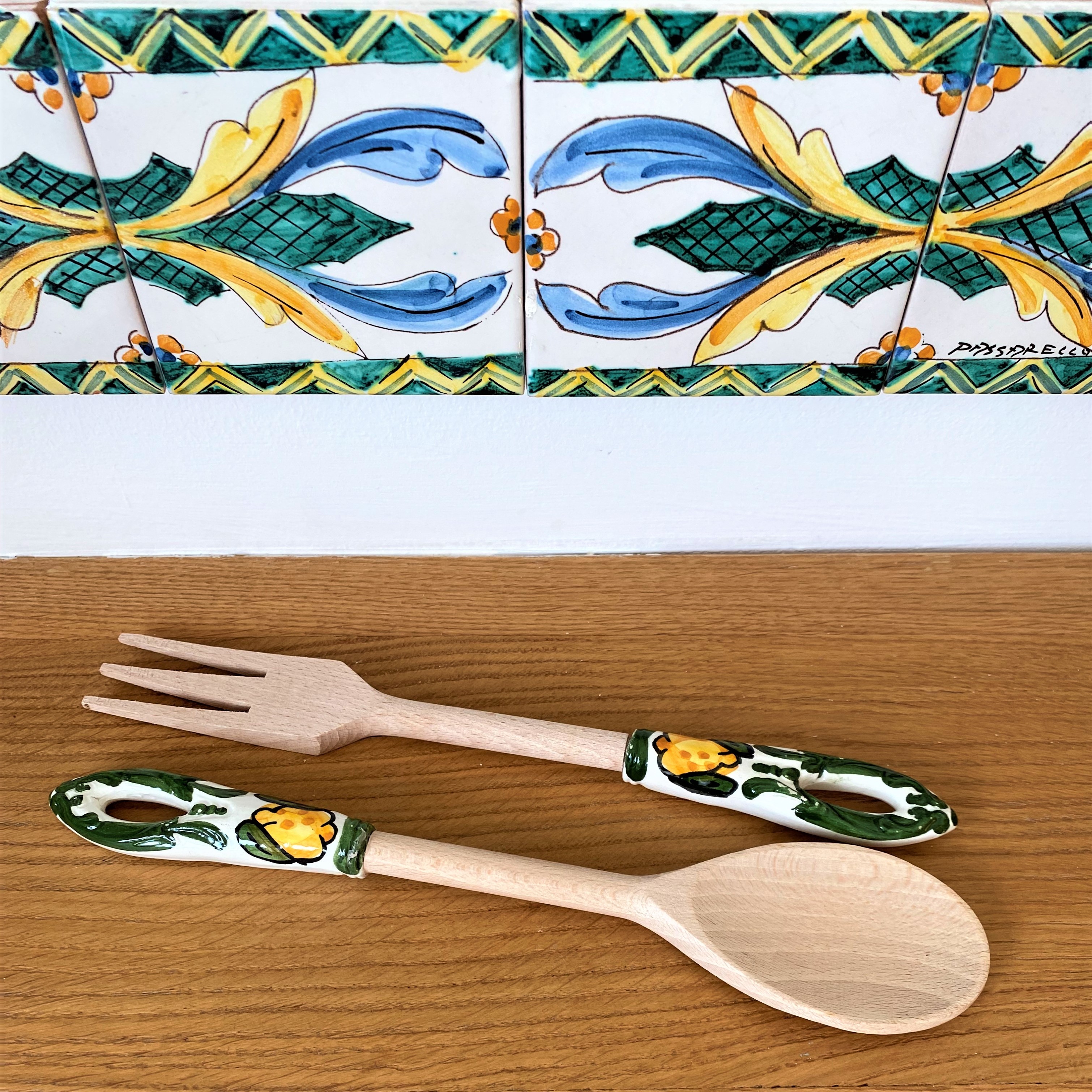 UTHCLO Ensemble de couverts à salade en bois naturel avec cuillère et fourchette et vaisselle robuste