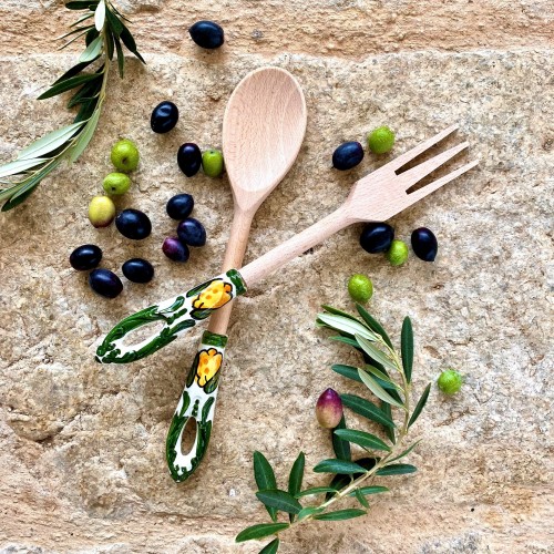 Set de couverts à salade bois et céramique faits main - Casa Nomade