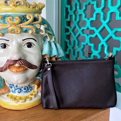 Pochette bandoulière en cuir marron