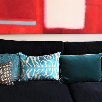 Housse de coussin ikat Zèbre bleu en velours de soie fait main - Casa Nomade