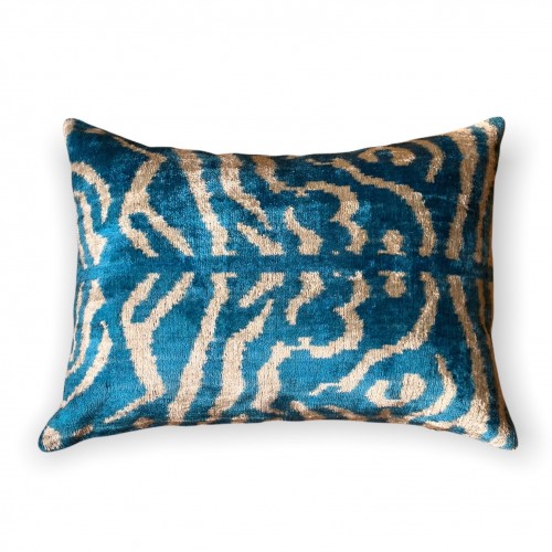 Housse de coussin ikat Zèbre bleu en velours de soie fait main - Casa Nomade