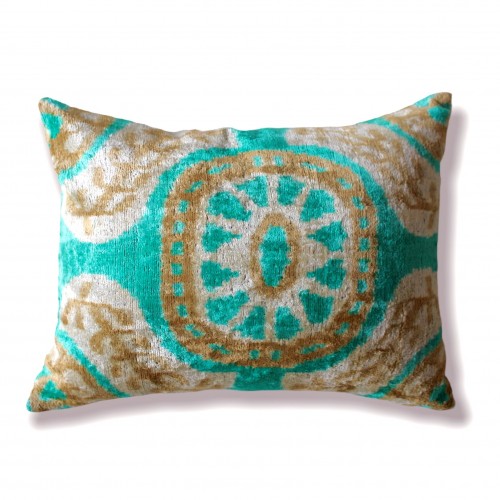 Housse de coussin ikat vert en velours de soie fait main Housse de coussin ikat vert en velours de soie fait main