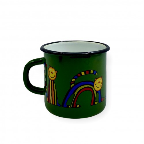 Tasse verte en émail motif chat - Casa Nomade