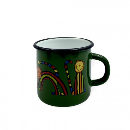 Tasse verte en émail motif chat - Casa Nomade