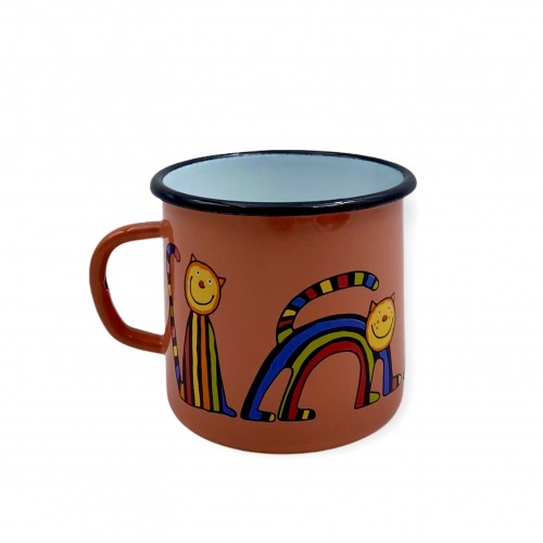 Tasse corail en émail motif chat - Casa Nomade