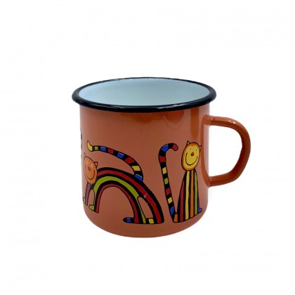 Tasse corail en émail motif chat - Casa Nomade