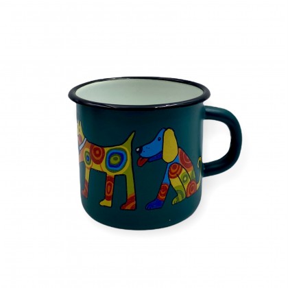 Tasse verte en émail motif chien - Casa Nomade