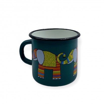 Tasse verte en émail motif éléphant - Casa Nomade