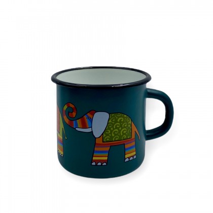 Tasse verte en émail motif éléphant - Casa Nomade