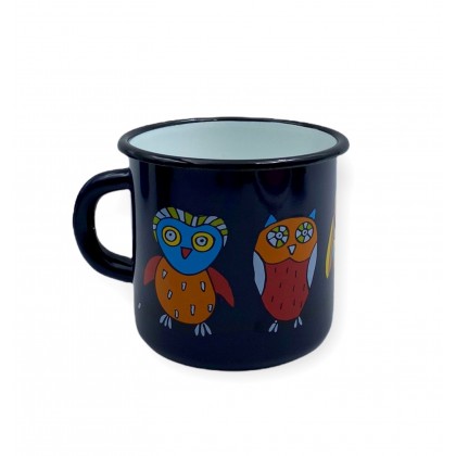 Tasse bleu foncé en émail motif hibou - Casa Nomade