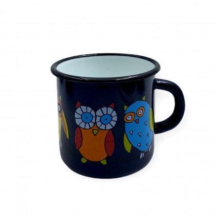 Tasse bleu foncé en émail motif hibou - Casa Nomade