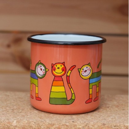 Tasse corail en émail motif chat - Casa Nomade