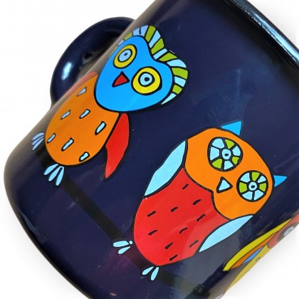 Tasse bleu foncé en émail motif hibou - Casa Nomade