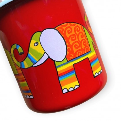 Sucrier rouge en émail motif éléphant - Casa Nomade