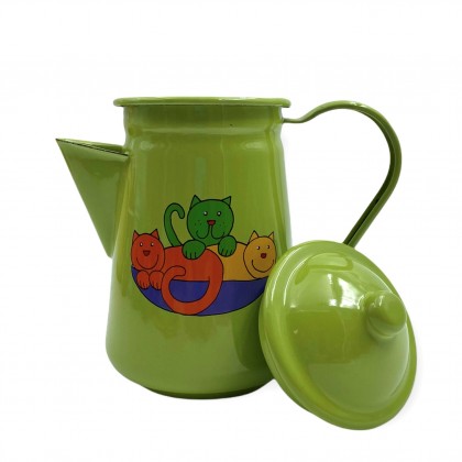 Cafetière verte en émail motif chatton - Casa Nomade