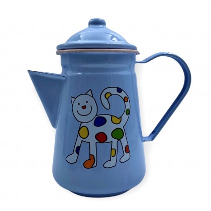 Cafetière bleue en émail...