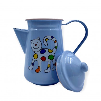 Cafetière bleue en émail motif chat - Casa Nomade