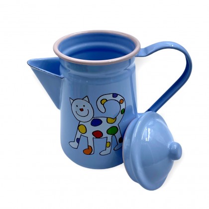 Cafetière bleue en émail motif chat - Casa Nomade