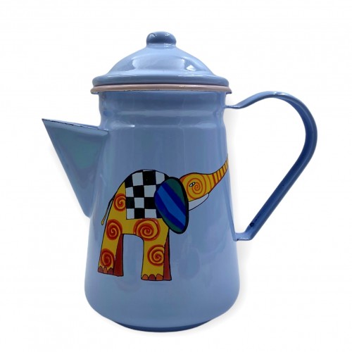 Cafetière bleue en émail motif éléphant - Casa Nomade