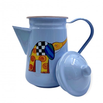 Cafetière bleue en émail motif éléphant - Casa Nomade