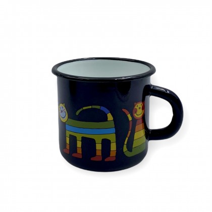 Tasse bleu foncé en émail motif chat - Casa Nomade