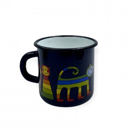 Tasse bleu foncé en émail motif chat - Casa Nomade