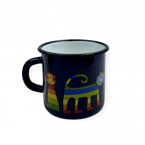 Tasse bleu foncé en émail motif chat - Casa Nomade